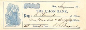 Samuel Remington signed check of Ilion Bank
